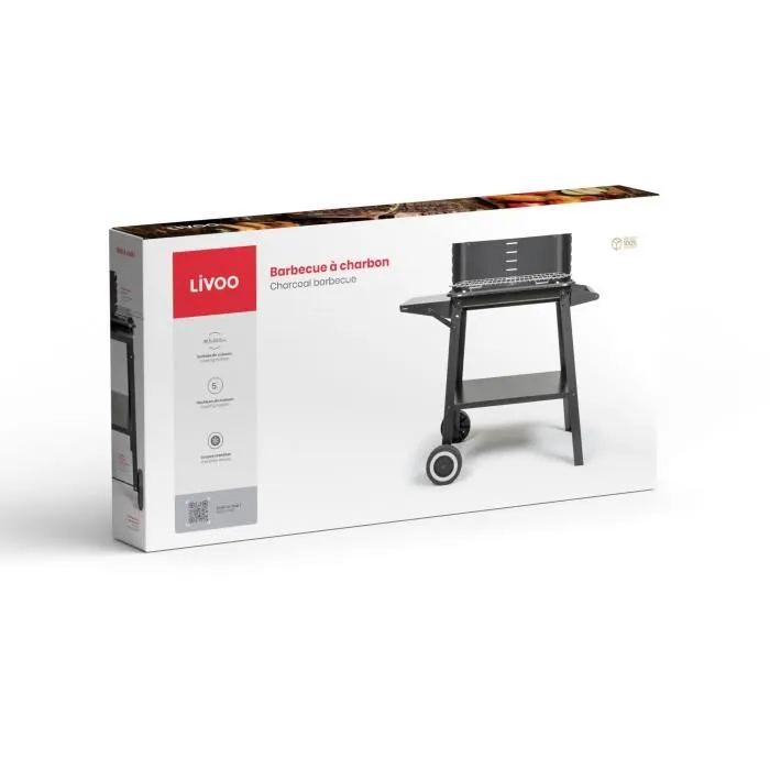 Livoo Barbecue à Charbon DOC328 - Acier Inox - Surface Cuisson 48.5 x 28.8 cm - Hauteur Réglable 70-84 cm - Avec Tablette Latérale Livoo Barbecue à Charbon DOC328 - Acier Inox - Surface Cuisson 48.5 x 28.8 cm - Hauteur Réglable 70-84 cm - Avec Tablette Latérale