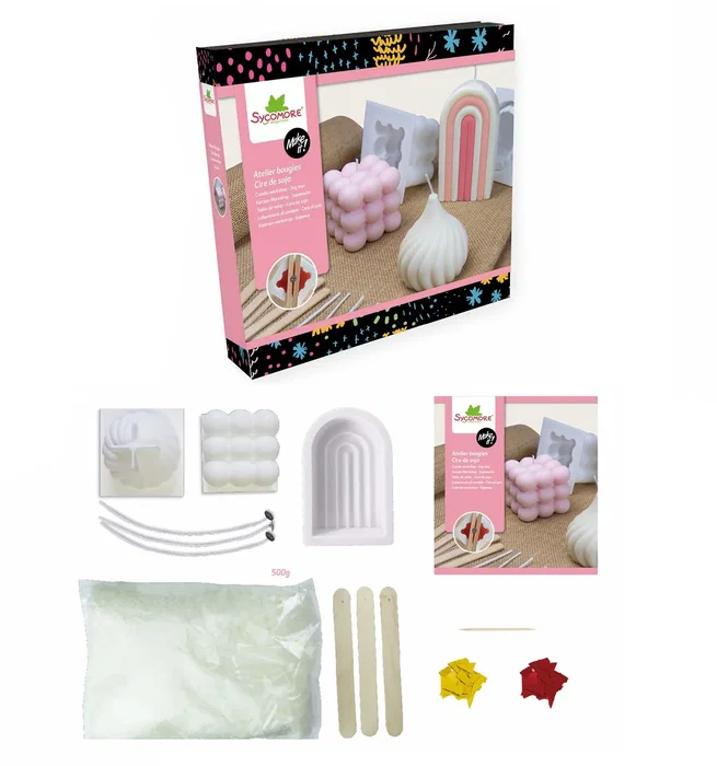 Sycomore Make it XL - Atelier Bougies - Coffret Créatif avec 5 Moules, Cire de Soja 600g, Colorants, Mèches et Accessoires - Pour Personnaliser des Bougies - À Partir de 12 Ans