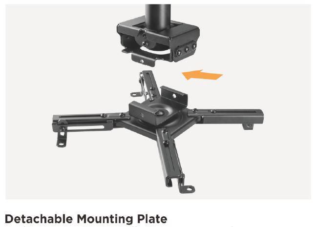 Vivolink Support de projecteur plafonnier réglable, Hauteur 74.5-114.5 cm, Charge max 35 kg, Inclinaison et pivot, Noir