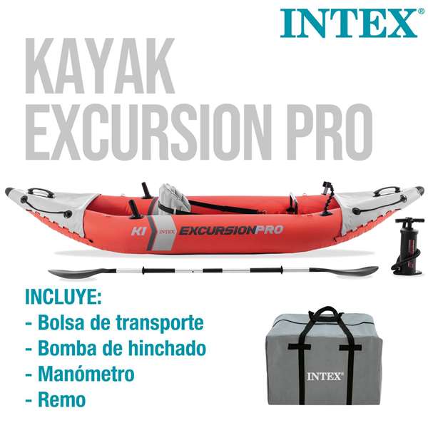 Intex Kayak Excursion Pro 305 cm, Kayak Gonflable Adulte, Pagaie en Aluminium et Pompe Incluses - PVC - Longueur 305 cm, Largeur 91 cm, Hauteur 46 cm