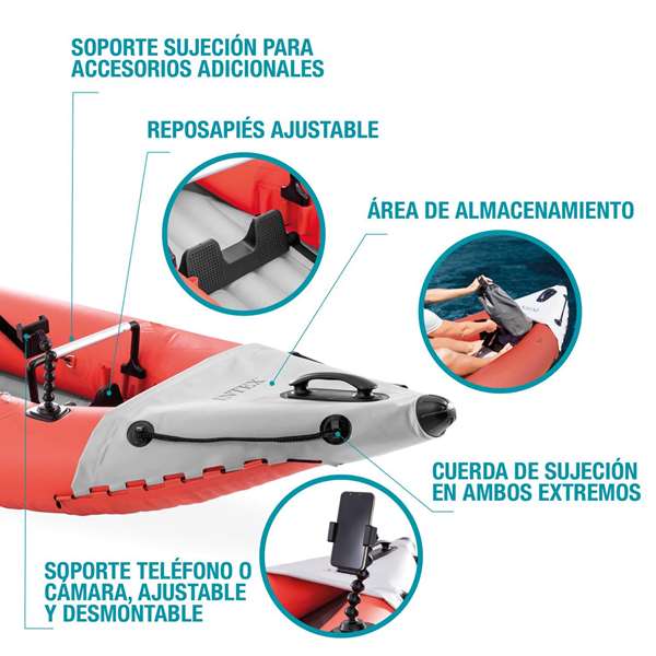 Intex Kayak Excursion Pro 305 cm, Kayak Gonflable Adulte, Pagaie en Aluminium et Pompe Incluses - PVC - Longueur 305 cm, Largeur 91 cm, Hauteur 46 cm