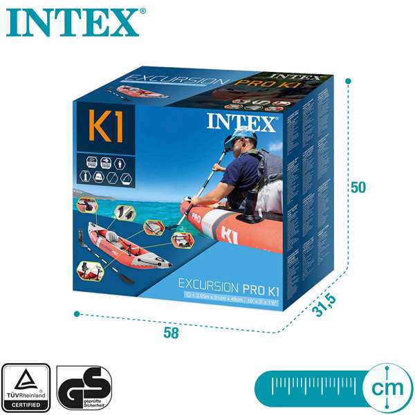 Intex Kayak Excursion Pro 305 cm, Kayak Gonflable Adulte, Pagaie en Aluminium et Pompe Incluses - PVC - Longueur 305 cm, Largeur 91 cm, Hauteur 46 cm