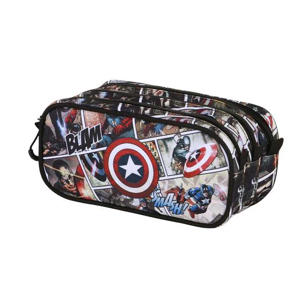 Karactermania Estuche Portatodo Trick FAN 2.2 - Trousse scolaire à compartiments sur le thème Capitaine America Comic - Ripstop - 23 x 10 x 11 cm