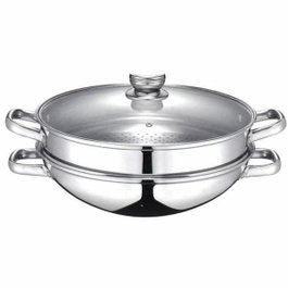 Baumalu Wok 2-en-1 32 cm avec panier vapeur et couvercle verre