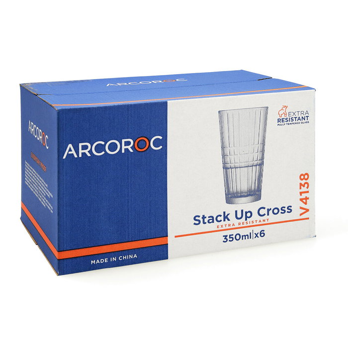Arcoroc Lot de 6 Verres Hauts Stack'Up Cross 35 cL en Verre Trempé