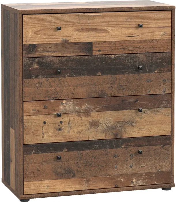 TEMPRA Commode 4 tiroirs, décor vieux bois - 73.7 x 34.8 x 85.5 cm - Mobilier rangement rustique TEMPRA Commode 4 tiroirs, décor vieux bois - 73.7 x 34.8 x 85.5 cm - Mobilier rangement rustique