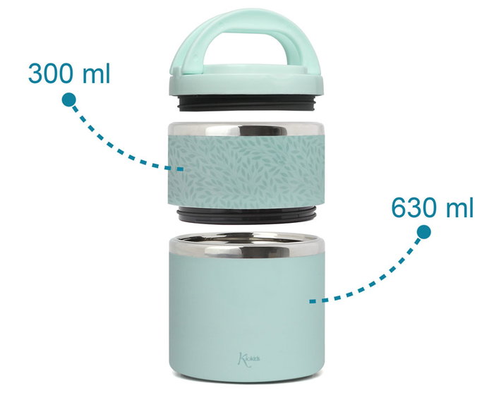 KioKids Salvia 930 mL - Thermo Double Aliments Bébé Isotherme en Acier Inoxidable - 2 Conteneurs (300 mL & 630 mL)