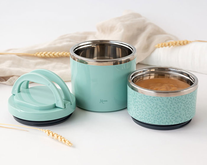 KioKids Salvia 930 mL - Thermo Double Aliments Bébé Isotherme en Acier Inoxidable - 2 Conteneurs (300 mL & 630 mL)