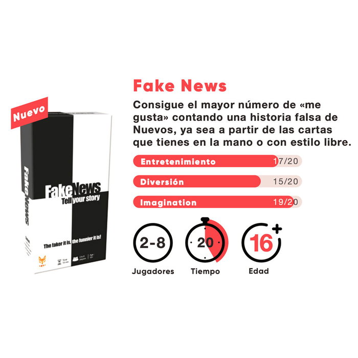 TOPI GAMES - Jeu de Société Fake News en Espagnol pour Adultes (+16 ans) de 2 à 8 Joueurs, Durée d'une Partie 20 Minutes