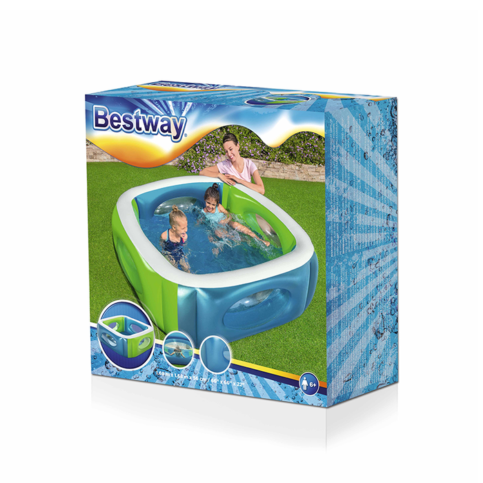 Bestway 51132 Piscine Gonflable Enfant avec Fenêtres 168x168x56 cm +6 Ans Jardin