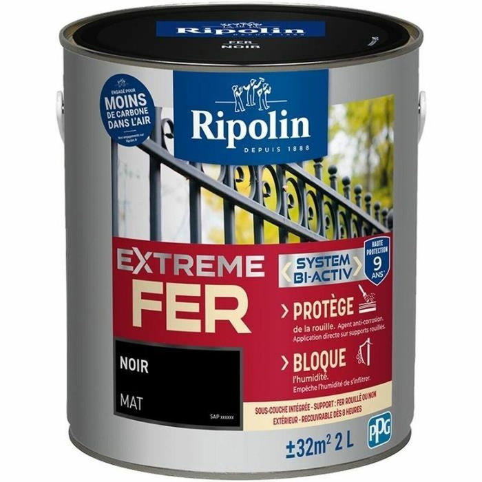 Ripolin Peinture anti-rouille Noir Mat 2L Ripolin Peinture anti-rouille Noir Mat 2L