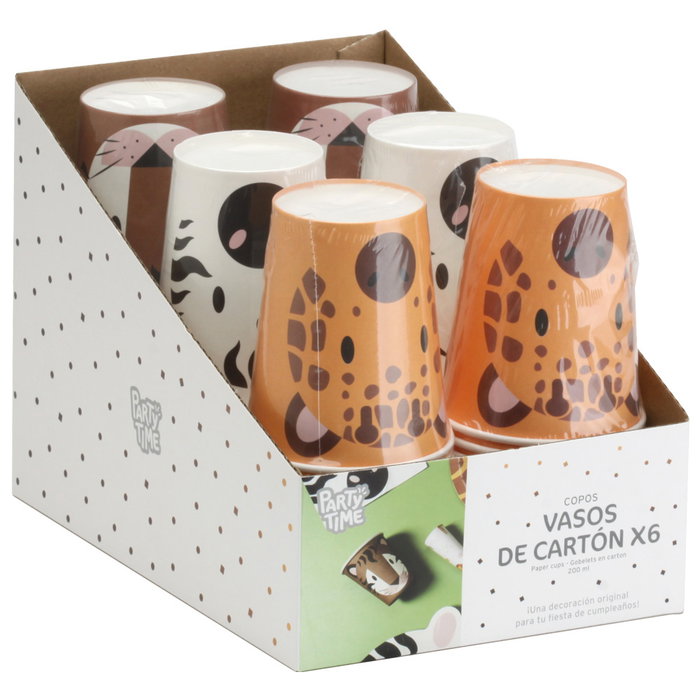 Party Time Set de 6 Gobelets en Carton Motifs Animaliers Party Time Set de 6 Gobelets en Carton Motifs Animaliers