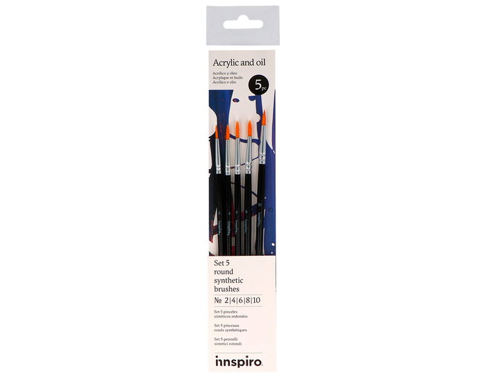 Innspiro Set de 5 pinceaux ronds synthétiques nº 2, 4, 6, 8, 10 Innspiro Set de 5 pinceaux ronds synthétiques nº 2, 4, 6, 8, 10