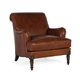 GINER Y COLOMER Fauteuil en Cuir Brun avec Accoudoirs et Pieds en Bois de Style Chippendale, Dimensions L94 x P82 x H88 cm - Intérieur