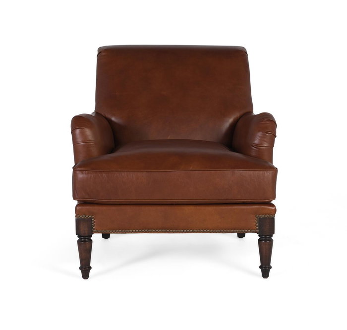 GINER Y COLOMER Fauteuil en Cuir Brun avec Accoudoirs et Pieds en Bois de Style Chippendale, Dimensions L94 x P82 x H88 cm - Intérieur