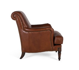 GINER Y COLOMER Fauteuil tapissé en cuir marron avec accoudoirs et pieds en bois