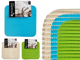 KINVARA Set de 2 tapis antidérapants 32x32cm - Bleu, Crème, Vert
