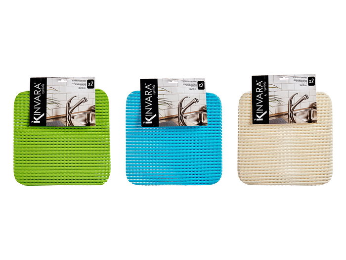 KINVARA Set de 2 tapis antidérapants 32x32cm - Bleu, Crème, Vert