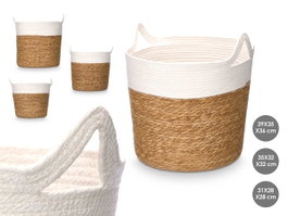 GIFTDECOR Set de 3 paniers ronds avec anses Blanco-Natural