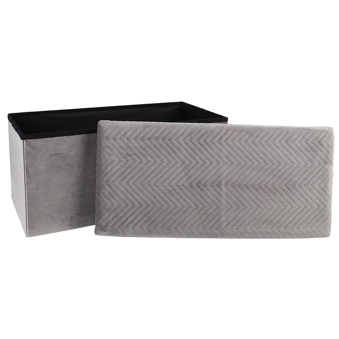 Home Deco Factory Banco-pouf pliable en velours gris avec motif zig-zag