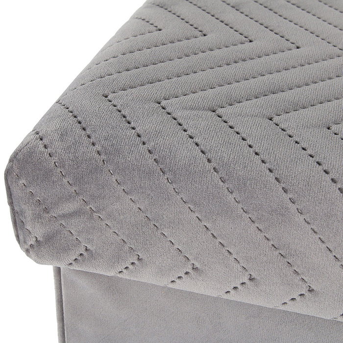 Home Deco Factory Banco-pouf pliable en velours gris avec motif zig-zag