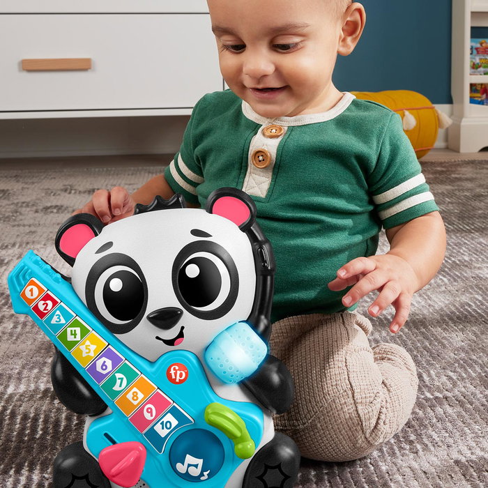 Fisher-Price Band Panda Jouet d'Éveil et d'Apprentissage Interactif avec 70+ Chansons, Microphone Lumineux, Guitare à Boutons et Effets Lumineux pour Bébés et Enfants