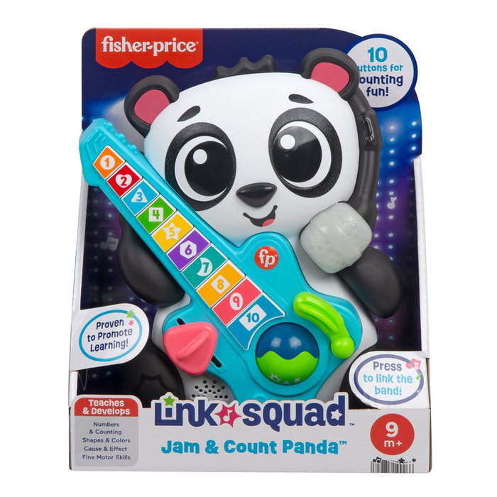 Fisher-Price Band Panda Jouet d'Éveil et d'Apprentissage Interactif avec 70+ Chansons, Microphone Lumineux, Guitare à Boutons et Effets Lumineux pour Bébés et Enfants