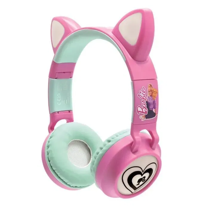 Lexibook Casque Audio Enfant Barbie - Bluetooth 5.0, Effets Lumineux, Micro Intégré, Sans Fil ou Filaire - 2 en 1 pour Fille à partir de 4 ans