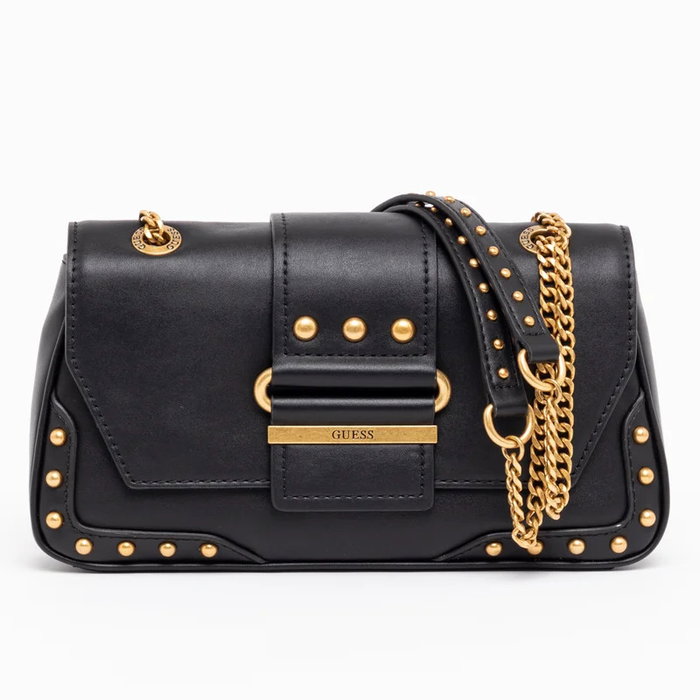Guess Greta Sac bandoulière en polyuréthane et textile pour femmes Noir 16 x 29 x 5,3 cm Réf. hwvb81 29210 Guess Greta Sac bandoulière en polyuréthane et textile pour femmes Noir 16 x 29 x 5,3 cm Réf. hwvb81 29210