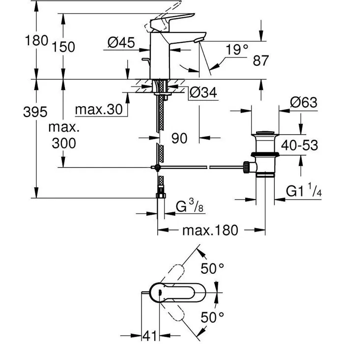 GROHE Mitigeur lavabo BauEdge Monocommande Taille S