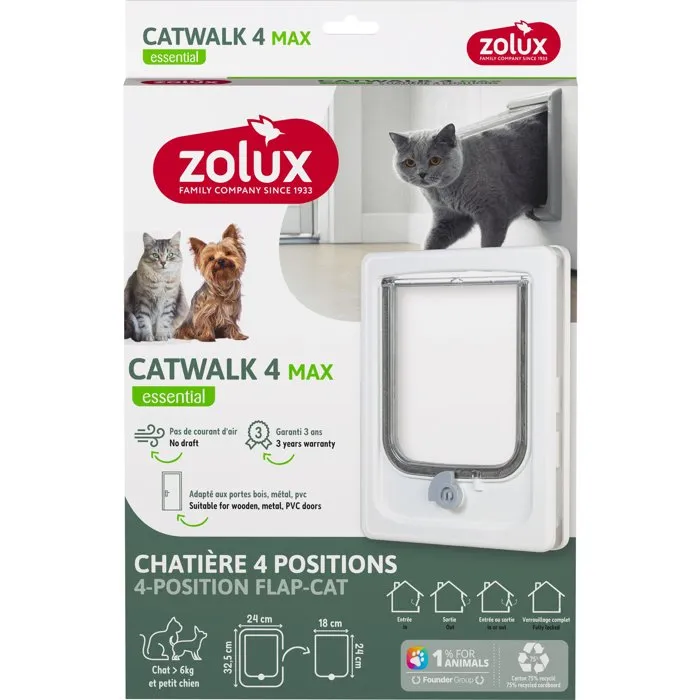 Zolux Chatière 4 positions pour gros chat et petit chien - Blanc - L24 x H32,5 cm