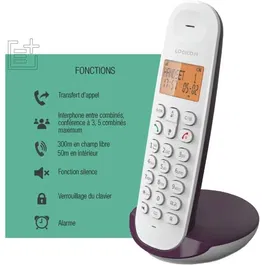 Logicom ILOA 150 SOLO Téléphone fixe sans fil DECT, couleur aubergine, sans répondeur