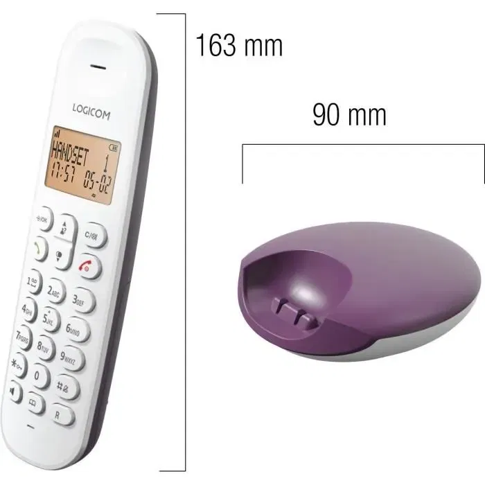 Logicom ILOA 150 SOLO Téléphone fixe sans fil DECT, couleur aubergine, sans répondeur