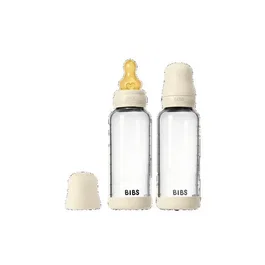 Bibs Lot de 2 biberons en verre 240 ml, embout rond, Ivory
