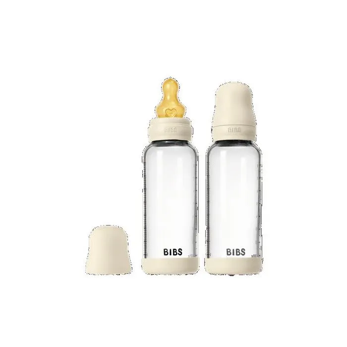 Bibs Lot de 2 biberons en verre 240 ml, embout rond, Ivory Bibs Lot de 2 biberons en verre 240 ml, embout rond, Ivory