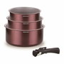 Arthur Martin Set de 3 Casseroles Violet Prune avec Poignée Amovible, 16/18/20 cm