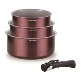 Arthur Martin - Set de 3 casseroles en aluminium AM1088 - 16/18/20 cm - Compatible tout feux dont induction - avec poignée amovible
