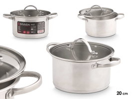 Kinvara Casserole induction avec couvercle en verre 20 cm argent (Set de 6)