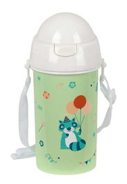 Safta - Bouteille isotherme 500 ml à ouverture automatique avec paille pour enfants "Fiesta" - 7.3x19.5x7.3 cm - À partir de 3 ans