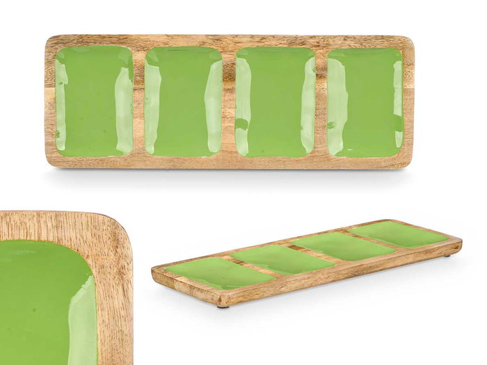 Giftdecor Bandeja Rectangular 4 Espacios en Bois de Mango Vert 46x3x17 cm (Set de 6) Giftdecor Bandeja Rectangular 4 Espacios en Bois de Mango Vert 46x3x17 cm (Set de 6)