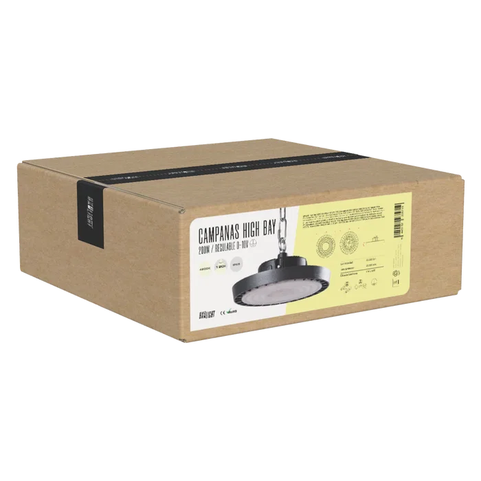 BX3 LIGHT - Campana LED High Bay 200W IP65 4000K 120 degres pour hauteurs sous plafond elevees, remplacement lampes aux halogenures metalliques