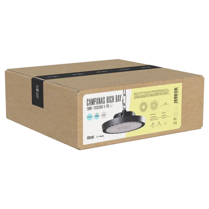BX3 LIGHT - Campana LED High Bay 200W IP65 4000K 120 degres pour hauteurs sous plafond elevees, remplacement lampes aux halogenures metalliques