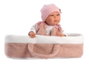 Llorens - Muñeca recién nacida llorona Mimi - Poupée nouveau-né pleureuse avec berceau rose, toucher doux, corps en tissu 40 cm - Fonctionne avec piles LR44