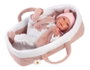 Llorens - Muñeca recién nacida llorona Mimi - Poupée nouveau-né pleureuse avec berceau rose, toucher doux, corps en tissu 40 cm - Fonctionne avec piles LR44