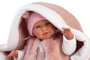 Llorens - Muñeca recién nacida llorona Mimi - Poupée nouveau-né pleureuse avec berceau rose, toucher doux, corps en tissu 40 cm - Fonctionne avec piles LR44