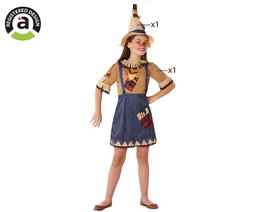 Déguisement Epouvantail Mago de Oz Enfant Fille 3-4 Ans - Costume Fantaisie avec Chapeau Pointu et Robe Courte