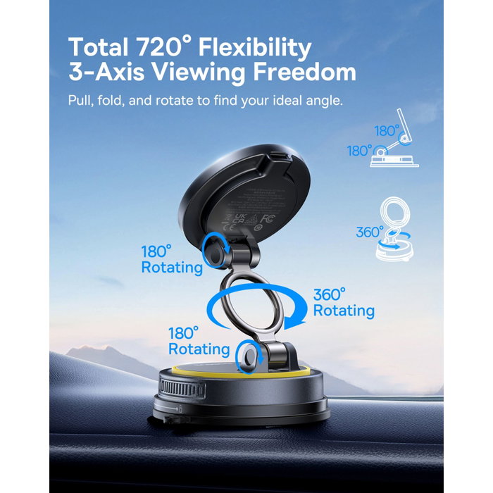 Baseus PrimeTrip VC2 Flex Pro Support de Smartphone Magnétique avec Charge Sans Fil, Noir