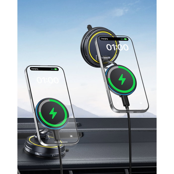 Baseus PrimeTrip VC2 Flex Pro Support de Smartphone Magnétique avec Charge Sans Fil, Noir