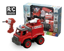 TACHAN Camion de Pompiers Jouet RC avec Son et Montage Électrique, 31 Pièces, Voiture Radiocommandée pour Enfants à Partir de 3 Ans