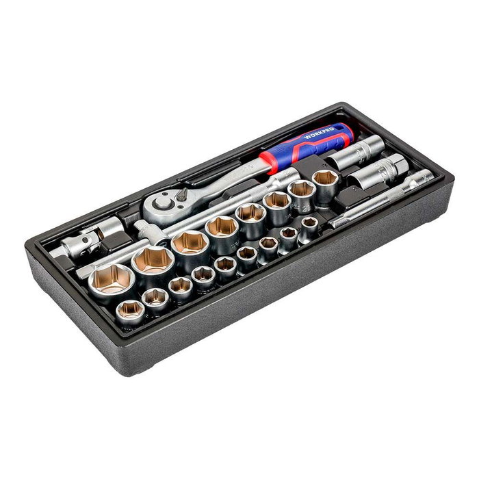 Workpro Jeu de cliquet et de douilles 1/2 pouce, 24 pièces, métrique